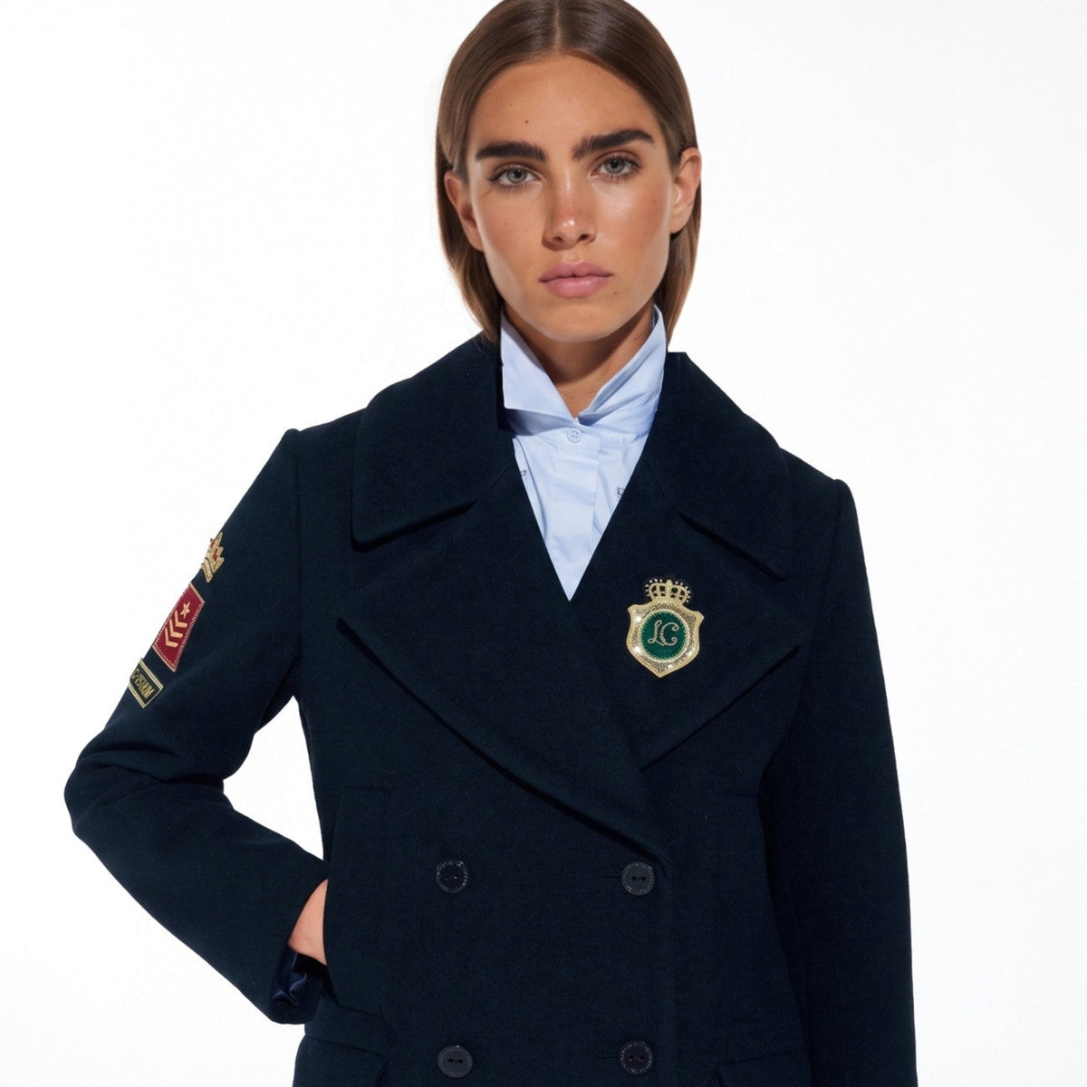 Navy Peacoat with Patches