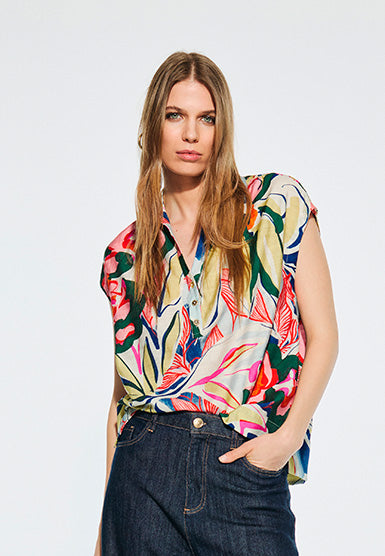 Camicetta con colletto a camicia e stampa floreale