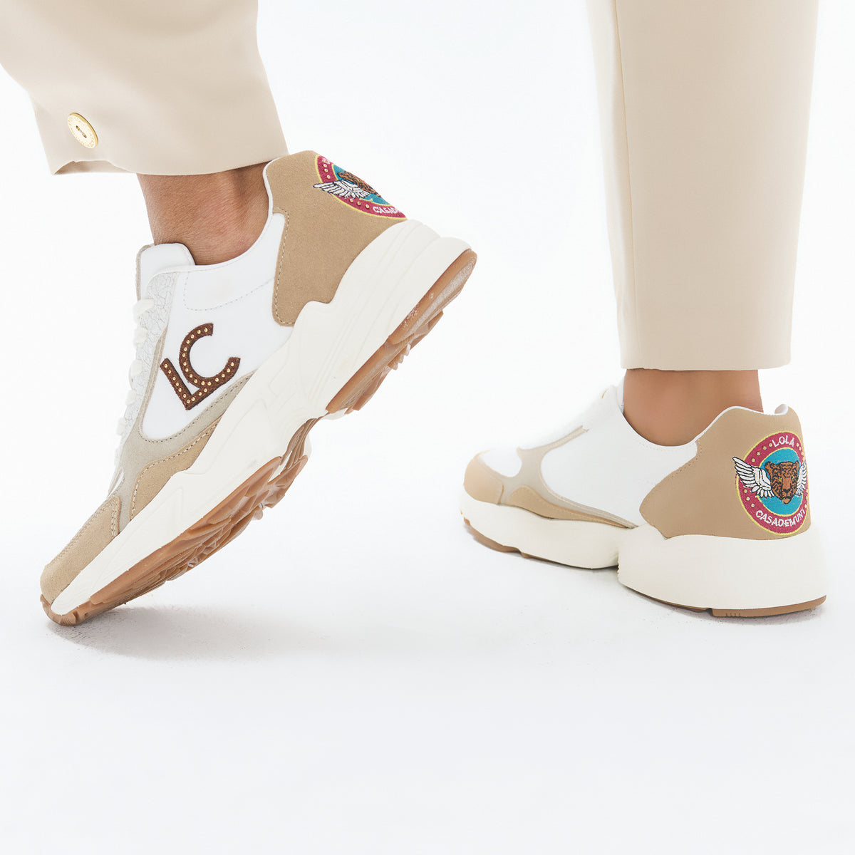Running Sole Sneakers with Patch Detail in Various Materials and Leather