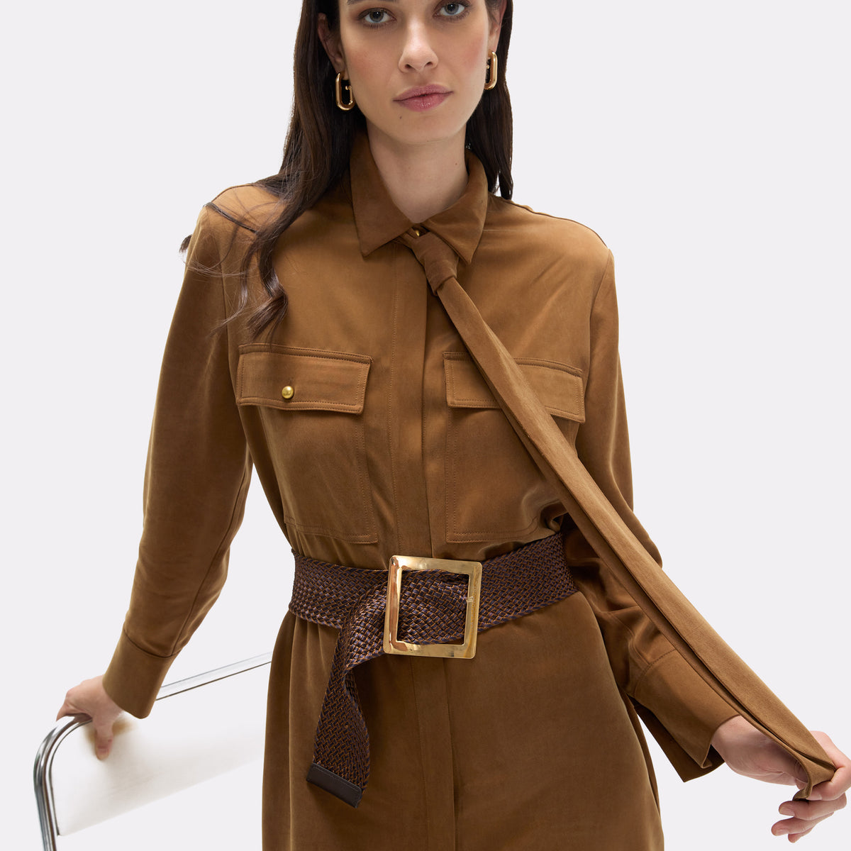 Braided Faux Leather Belt with Square Metal Buckle