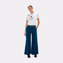 Studded Waistband and Front Pocket Flare Denim