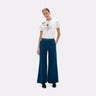 Studded Waistband and Front Pocket Flare Denim