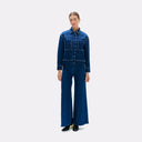 Studded Waistband and Front Pocket Flare Denim