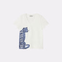 V-Ausschnitt T-Shirt mit seitlichen Schlitzen und seitlichem Grafikprint: Leopard 'be wild'