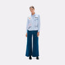 Studded Waistband and Front Pocket Flare Denim