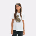 T-shirt col rond avec fentes latérales et léopard en sequins