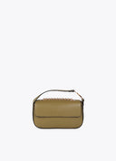 Faux leather crossbody bag with flap and M logo on handle