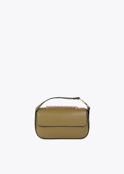 Faux leather crossbody bag with flap and M logo on handle