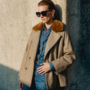 Gold laminated herringbone short coat