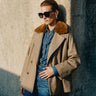 Gold laminated herringbone short coat