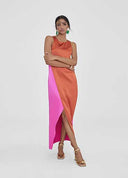Robe satin bicolore