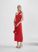Asymmetric strap midi dress